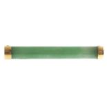 A Chinese jadeite baton brooch, with gold terminals, early 20th c, marked W H and a number, marks