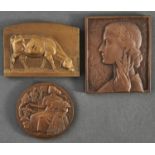 Three French bronze agricultural prize medals / plaquettes, early 20th c, cased