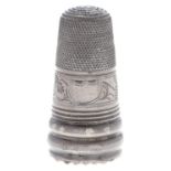 A Victorian silver thimble novelty scent bottle, 36mm h, unmarked Good condition save for the loss