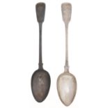 Two George IV and William IV silver basting spoons, Fiddle pattern, both London, by Eley and