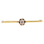 A diamond brooch, the cushion shaped old cut diamond mounted on later associated 18ct gold bar,