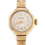 A Roamer 9ct gold lady's wristwatch, 11mm, Birmingham 1965, on 9ct gold bracelet, maker's cae, 14.8g