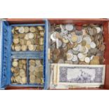 Miscellaneous United Kingdom and foreign coins, including some silver, in a small leather attache