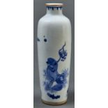 A Chinese blue and white vase, painted with a mythical beast and hollow rock, the glaze stopping