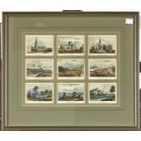 A set of nine early 19th c miniature French prints of Nottingham lithographs, in contemporary