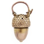 A Victorian gold acorn novelty vinaigrette, mid 19th c, unmarked, 2.8g Slightly dented with a little