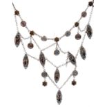 A Continental micromosaic and silver gilt festoon necklace, c1900, faults
