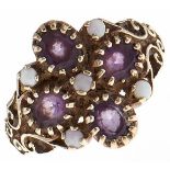 An amethyst and opal ring, in 9ct gold, 3.1g, size L½ Good condition