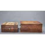 An Edwardian brass mounted oak stationery box, 32cm l, another oak box and two Regency mahogany