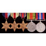 WWII, five, 1939-1945 Star, Africa Star, North Africa 1942-1943 Clasp, Burma Star, Defence Medal and