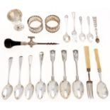 Miscellaneous small silver flatware, napkin rings and other articles, George III and later, 9ozs