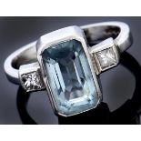 An aquamarine and diamond ring, c2000, in platinum, convention mark, 6.7g, size M Light wear