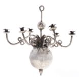 A Dutch miniature silver model of a chandelier, c1900, 65mm h, with wirework branches and
