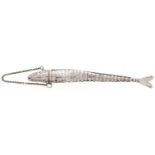 A South East Asian silver articulated model of a fish, 20th c, 15.5cm l, 12dwts Minor dents