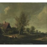 Dutch School, 19th c - Wooded Landscape with Figures, oil on panel, 23 x 27cm Panel repaired where