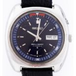 A Seiko stainless steel self winding wristwatch, Bell-matic, ref 4006-6031, with blue dial, 36 x