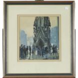 Robert King RI (1936 - ) - Street Scene, signed, gouache, 30 x 27.5cm Good condition