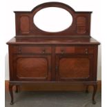 A mahogany sideboard, with oval mirror inset back, c1920, 137cm l Good condition