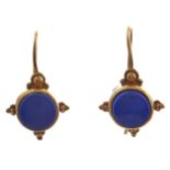 A pair of lapis lazuli earrings, in gold marked 585, 3.3g Good condition