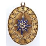 A Victorian diamond set gold and blue enamel pendant, c1870, adapted from another article, 3.4g