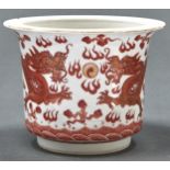 A Chinese iron red decorated porcelain dragon jardiniere, 10.5cm h Good condition