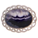 An oval Blue John brooch, in silver, 32mm, marked SILVER Good condition