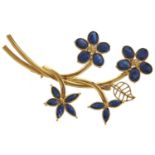A sapphire spray brooch, in gold, 4.6g Good condition