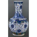 A Chinese doucai vase, decorated in three registers with lotus meander and stiff leaves, 27cm h,