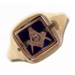 A 9ct gold and enamel freemason's signet ring, reversible, 5.5g, size P Wear consistent with age