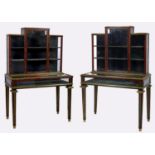 A pair of Napoleon III brass mounted and ebonised red-stained horn veneered Boulle display tables,