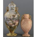 A Copeland earthenware vase and cover, c1885, with gilt ribbon handles, painted W Yale, signed, with
