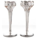 A pair of Edwardian art nouveau silver floriform vases, 19cm h, Birmingham 1905, loaded Good