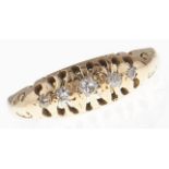 A five stone diamond ring, in 18ct gold, Birmingham 1912, 2g, size K½ Wear consistent with age