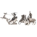 A German silver miniature model of a Roman charioteer, 60mm l, by L Neresheimer, Hanau, import