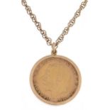 Gold Coin. Sovereign 1914, in gold pendant and a gold necklet marked 9ct, 13.8g (2) Good condition