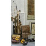 Miscellaneous fishing tackle, to include rods, basket, etc