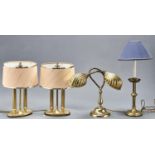 Two and a pair of reproduction brass table lamps, late 20th c, various sizes Good condition