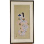 Nishimatsu Shuho (b.1875) - The Pink Kimono, signed Shuho and seal Shuho again, ink and bodycolour