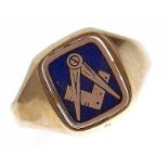 A 9ct gold and enamel freemason's signet ring, reversible, 5g, size U Light wear scratches but