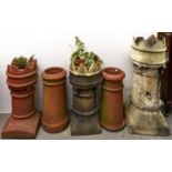A Bough Pottery crown top chimney pot, 100cm h, another 77cm h, a terracotta crown top chimney