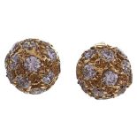A pair of white stone set gold sphere ear studs, marked 750, 4.7g Good condition