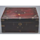 An Anglo-Indian brass inlaid and stained wood writing box, early 20th c, with fitted interior, 44.