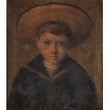 English School, late 19th c - Portrait of a Boy, bust length in sailor suit and straw hat, oil on