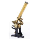 A brass compound microscope, Newton Temple Bar London, c1880, the limb on trunnions between black