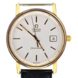 An Omega gold plated gentleman's wristwatch, Seamaster, quartz movement, 37mm, on leather strap with