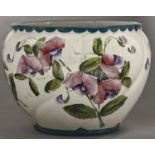 A Wemyss ware Combe flower-pot, c1900, painted with sweetpeas, 20cm h, impressed mark, painted