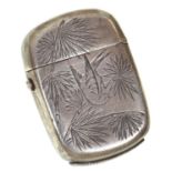 A Victorian silver vesta case, Birmingham 1879, 19dwts Slightly dented