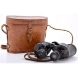 Binoculars.  WWII 6 x 30, marked R.E.L. Canada 1944 and government property mark, leather case Paint