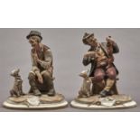 Two similar Capo di Monte groups of a tramp and his dog, c1970, 23cm h, impressed marks Good