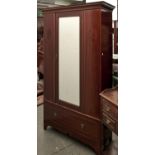 An Edwardian mahogany wardrobe, c1910, parquetry inlaid cavetto cornice above central bevelled